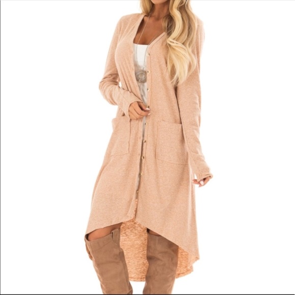 Oatmeal two toned hi low cardigan - Picture 3 of 8